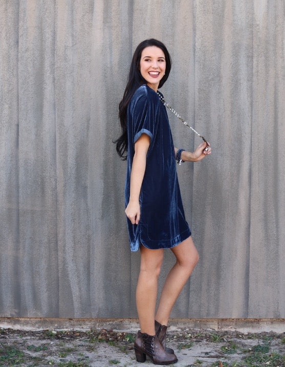 MY WISH Velvet Roll Sleeve ScoopHem Tunic Dress