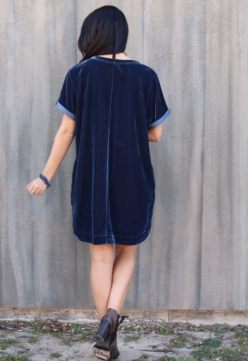MY WISH Velvet Roll Sleeve ScoopHem Tunic Dress