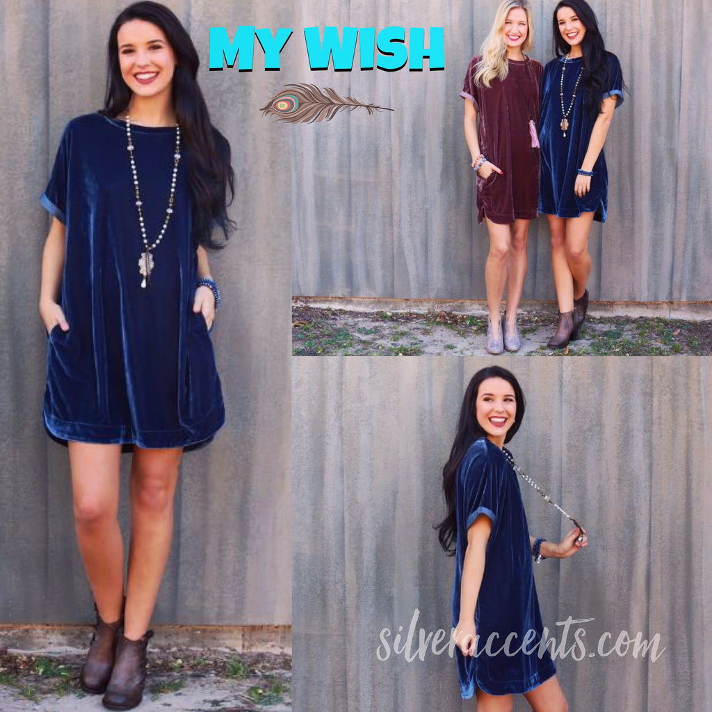 MY WISH Velvet Roll Sleeve ScoopHem Tunic Dress