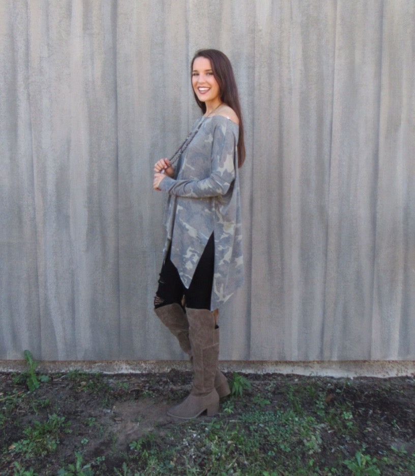 DELOZIER Super Soft Terry Asymmetric Tunic Top