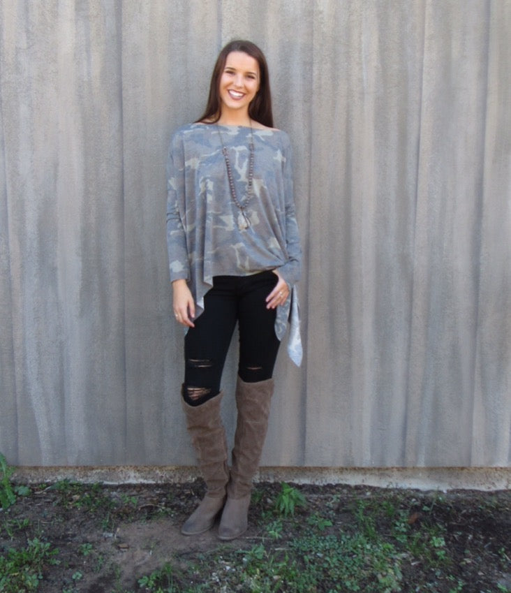 DELOZIER Super Soft Terry Asymmetric Tunic Top