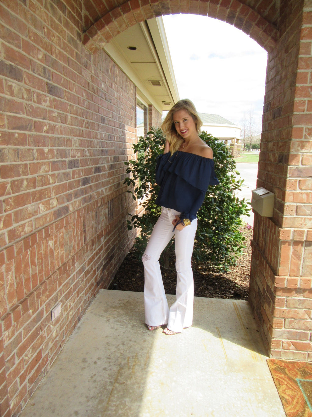 GRANDSTAND Matte Satin Ruffled OffShoulder Top