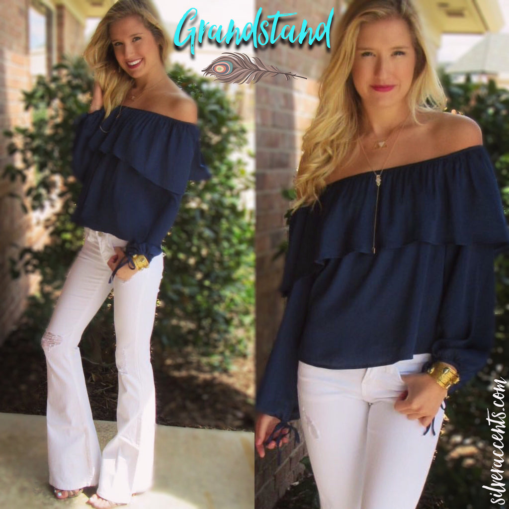 GRANDSTAND Matte Satin Ruffled OffShoulder Top