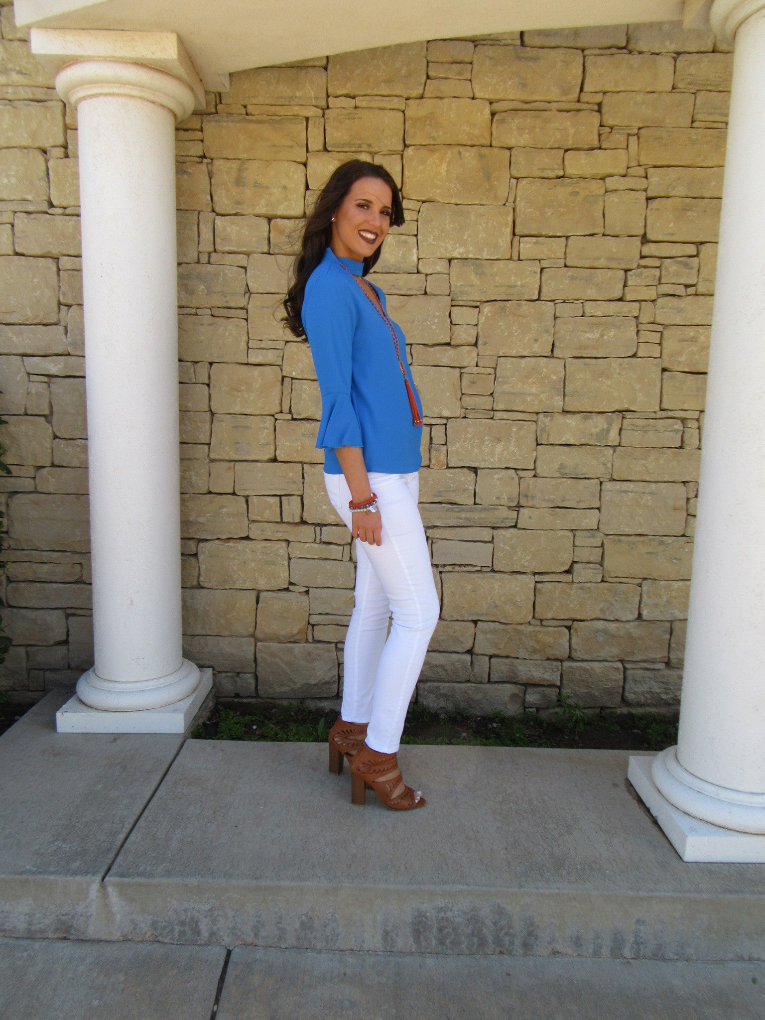 MVP Cutout Choker MockNeck 3/4 BellSleeve Top