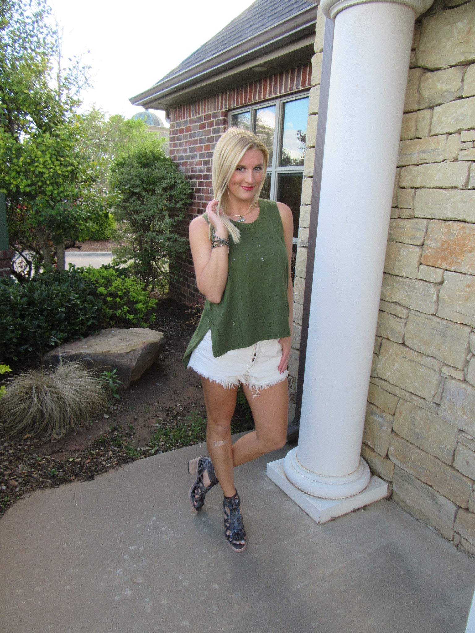 BOBI Distressed ABBOTT HiLo Slub Jersey Tank Top