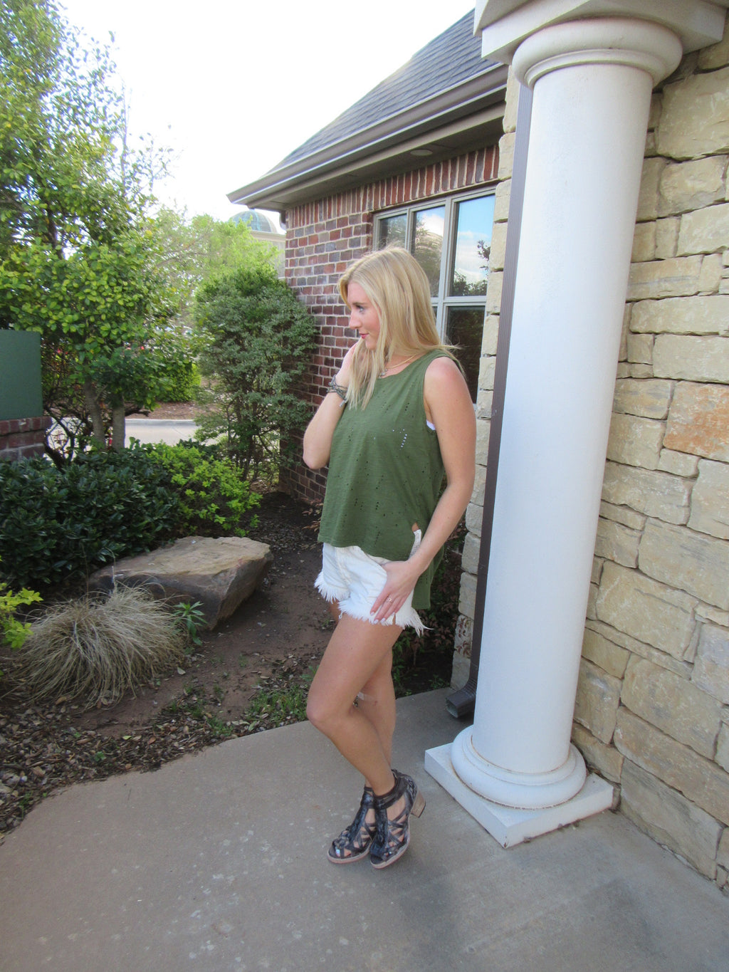 BOBI Distressed ABBOTT HiLo Slub Jersey Tank Top