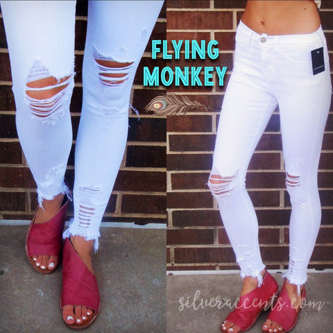 FLYING MONKEY HiRise OPTIC WHITE Distressed Ankle Skinny Jean