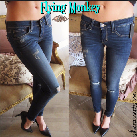 FLYING MONKEY Distressed DARK CITY Ankle Skinny Jean