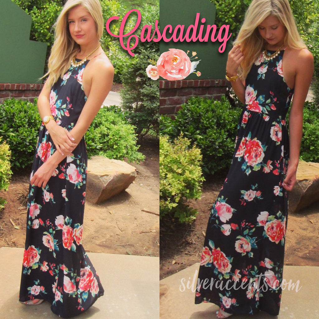 CASCADING Floral Chiffon Maxi Dress