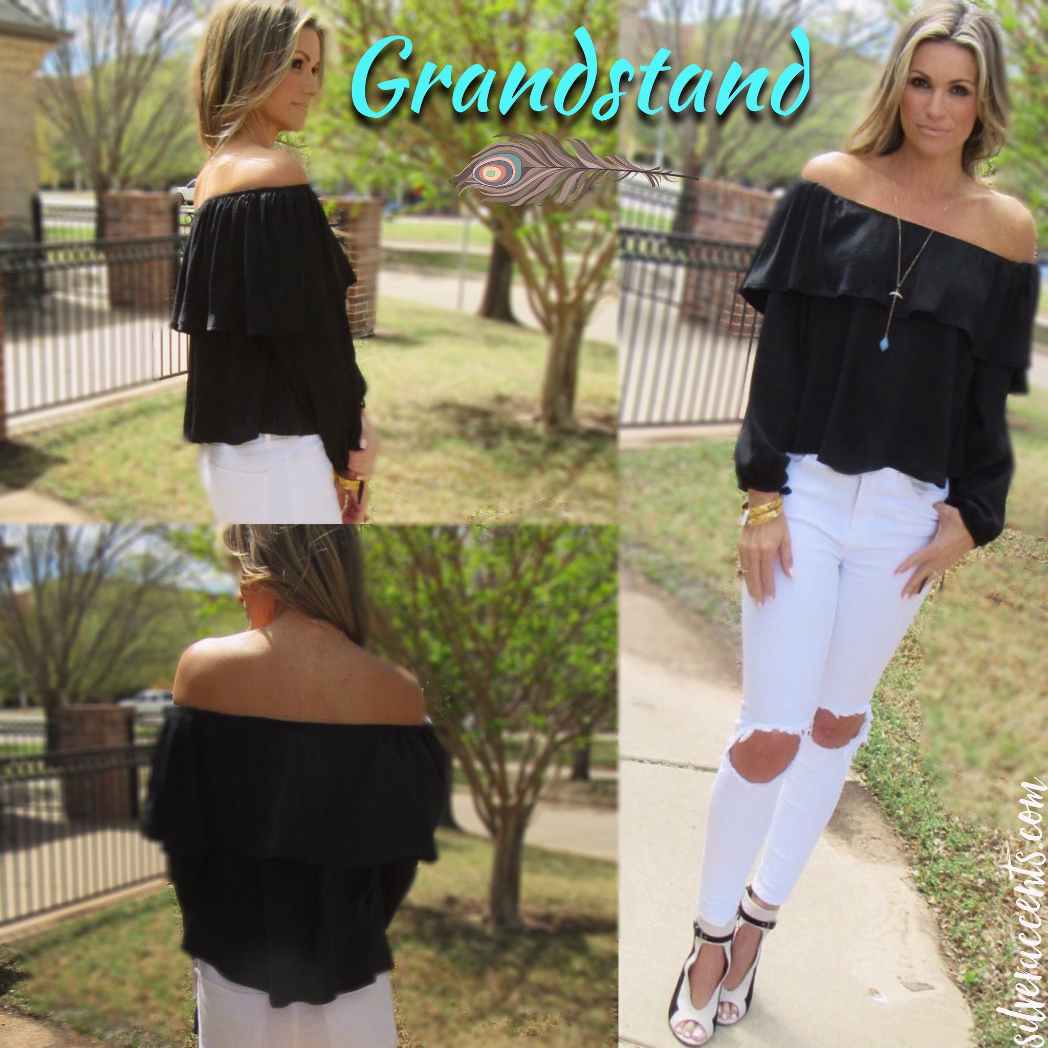 GRANDSTAND Matte Satin Ruffled OffShoulder Top