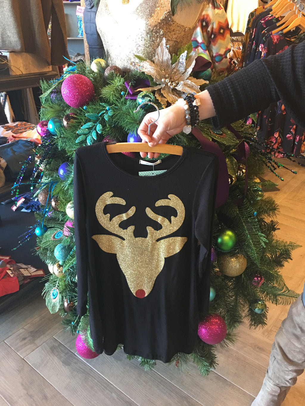 PRANCER Glitter Reindeer Bamboo Tunic Dress