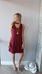 DECKED OUT Cutout Neck Suede Sheath Dress