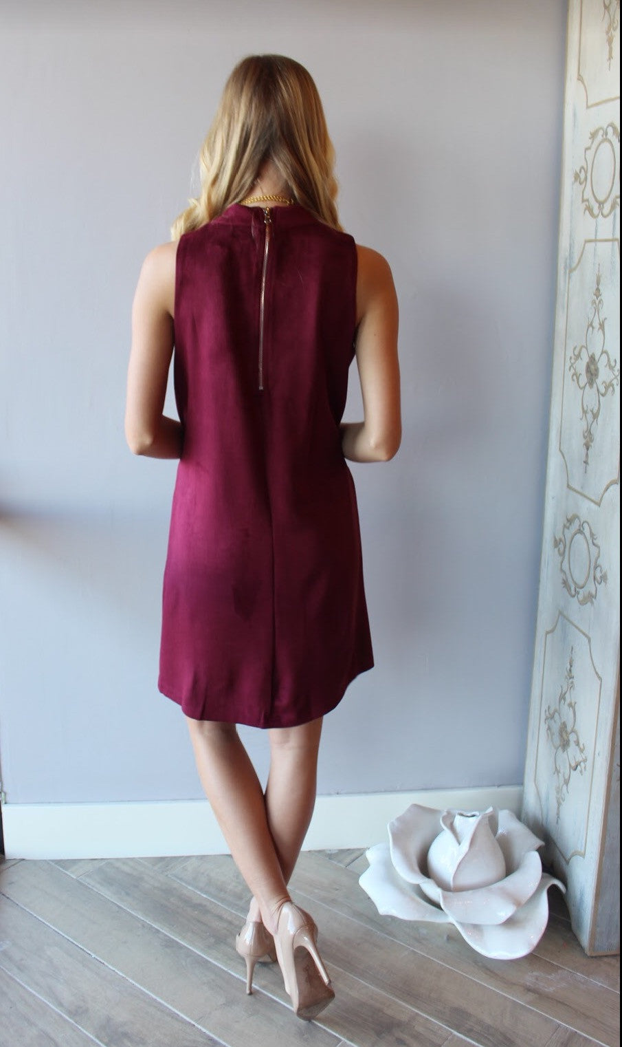 DECKED OUT Cutout Neck Suede Sheath Dress