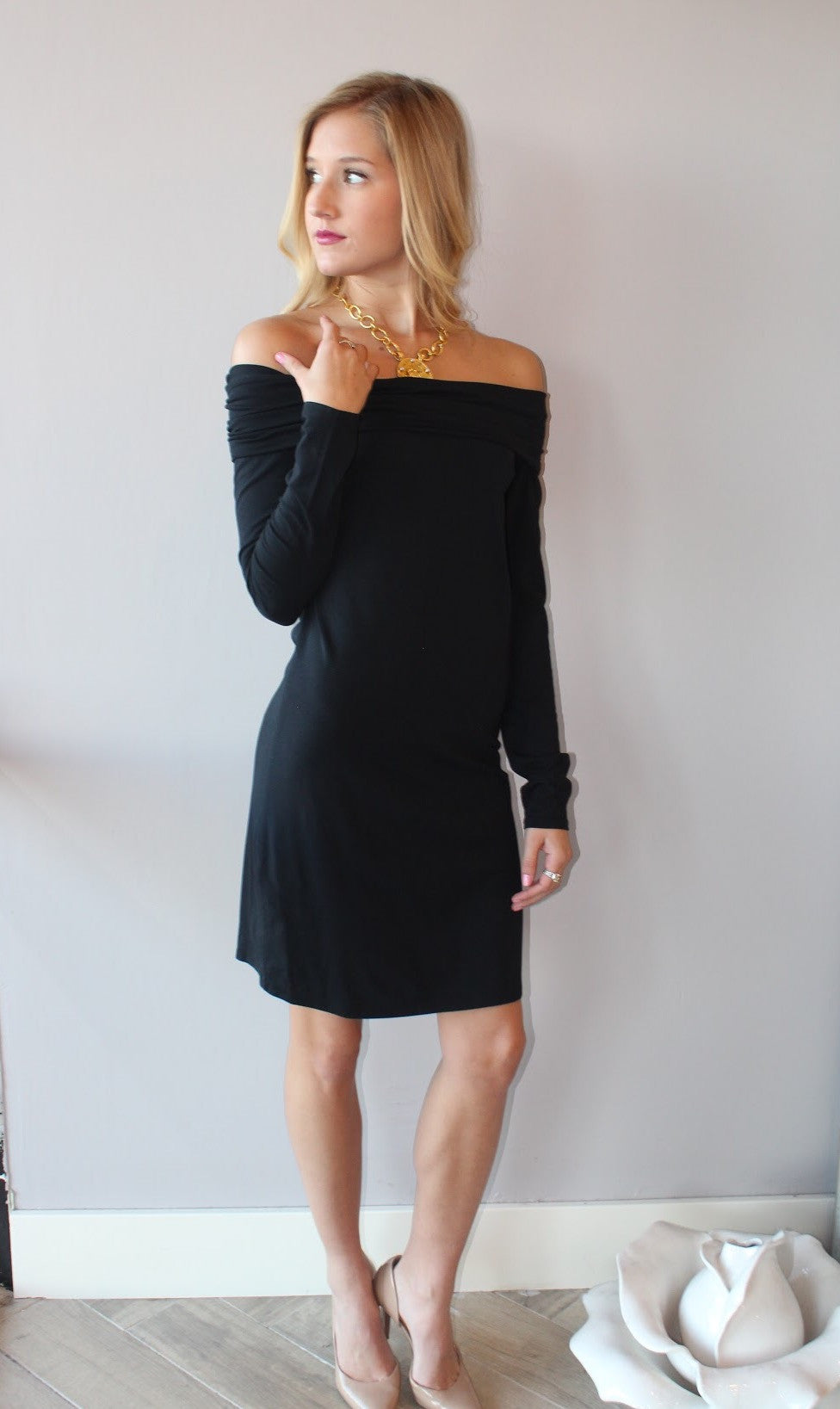 BOBI Jersey NOUVEAU Foldover OffShoulder Dress