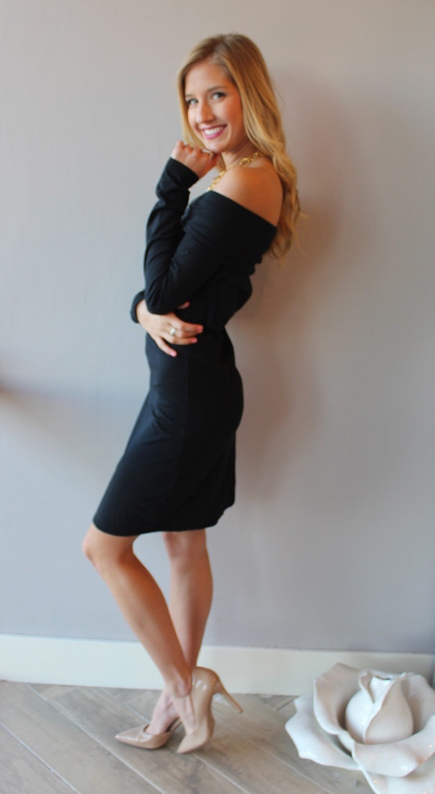 BOBI Jersey NOUVEAU Foldover OffShoulder Dress