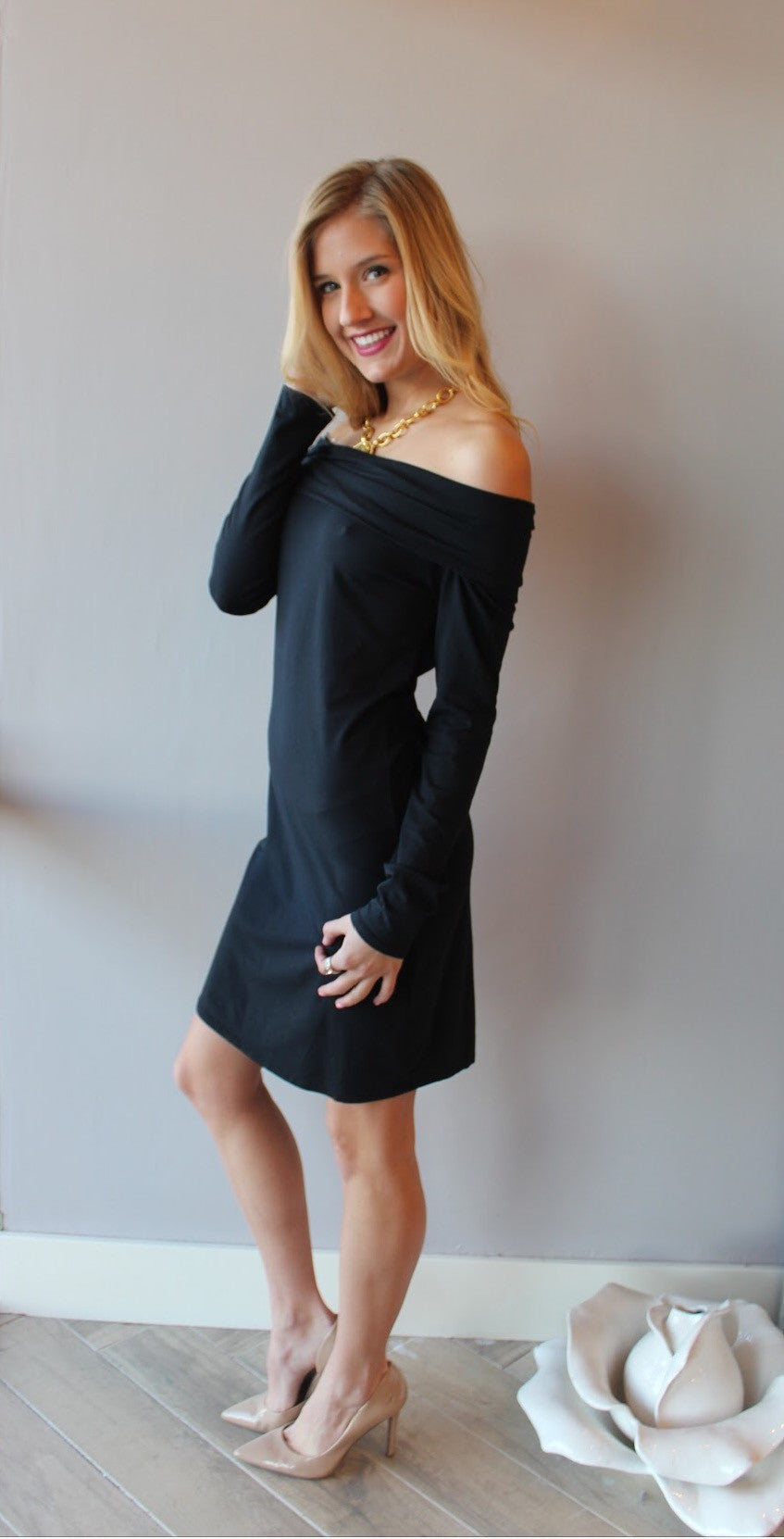 BOBI Jersey NOUVEAU Foldover OffShoulder Dress