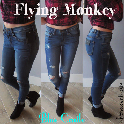 FLYING MONKEY Distressed BLUE CASTLE Midrise TwistSeam Skinny Jean