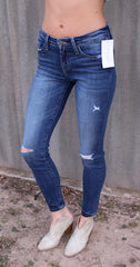 FLYING MONKEY MidRise JET SET BLUE Distressed TackBottom Skinny Jean