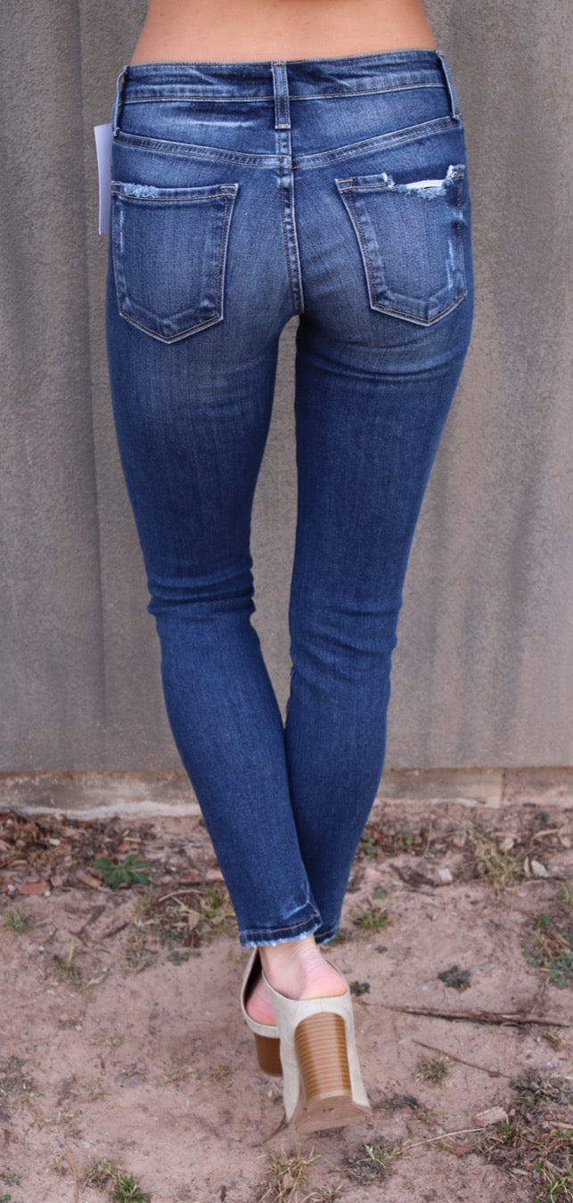 FLYING MONKEY MidRise JET SET BLUE Distressed TackBottom Skinny Jean