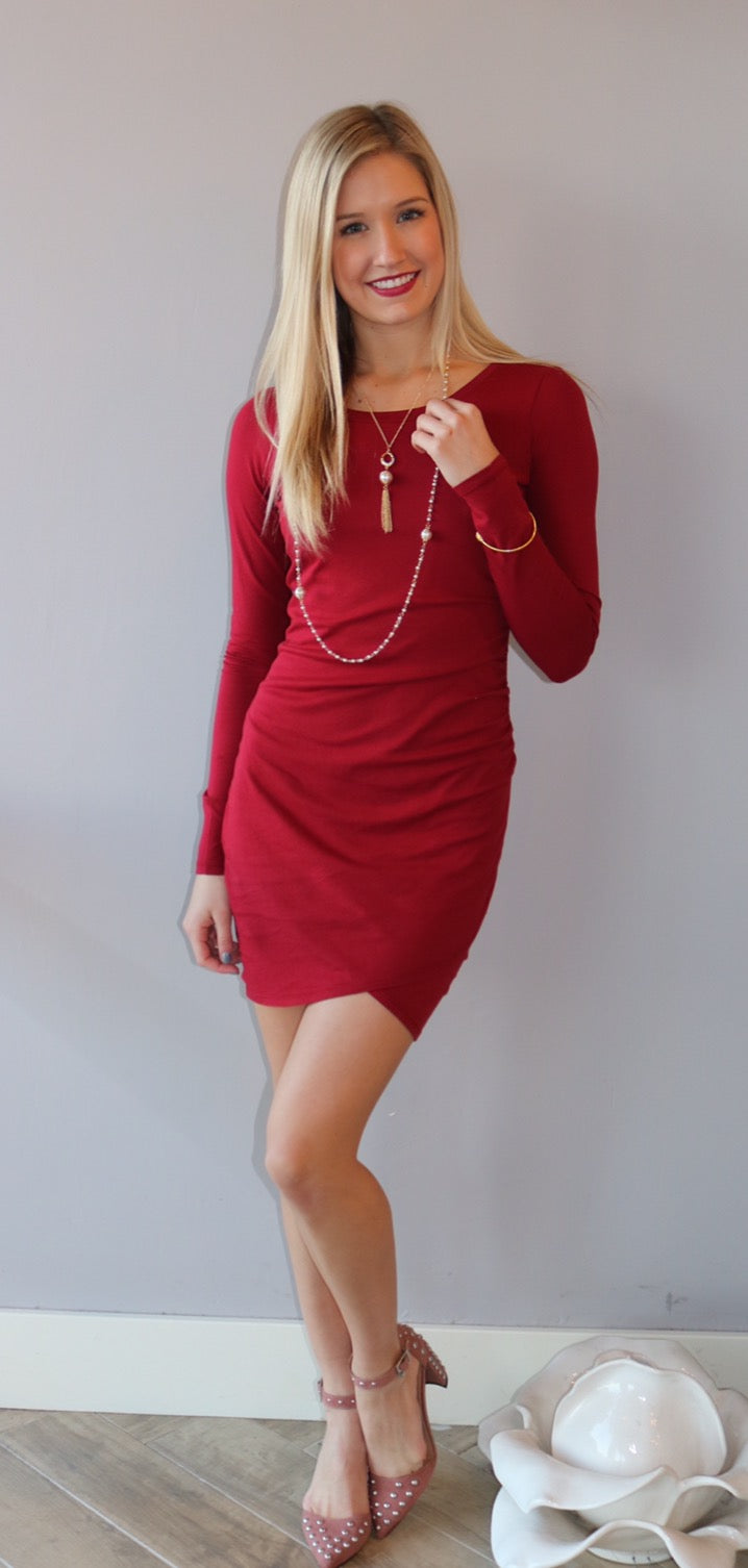 BOBI Supreme Jersey KRYPTONITE Rouched Asymmetric LongSleeve Dress