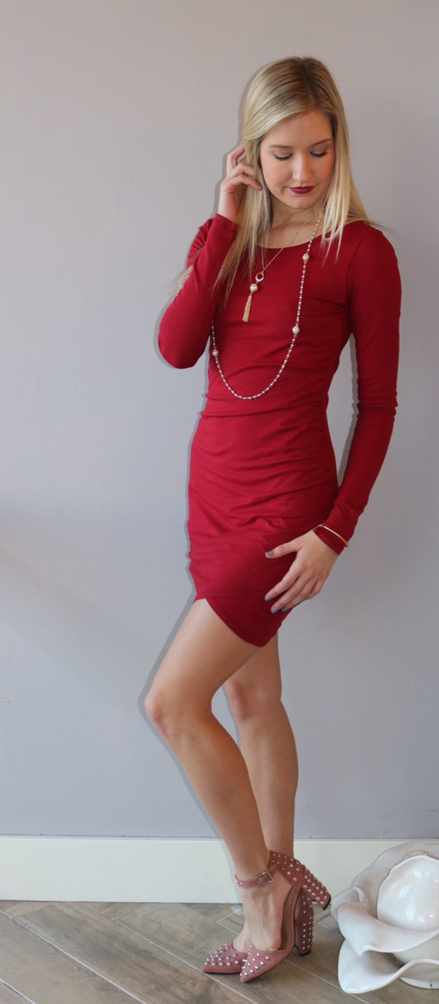 BOBI Supreme Jersey KRYPTONITE Rouched Asymmetric LongSleeve Dress