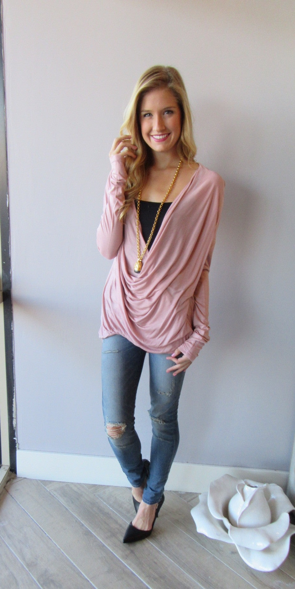 BELLA DrapeFront Jersey Top