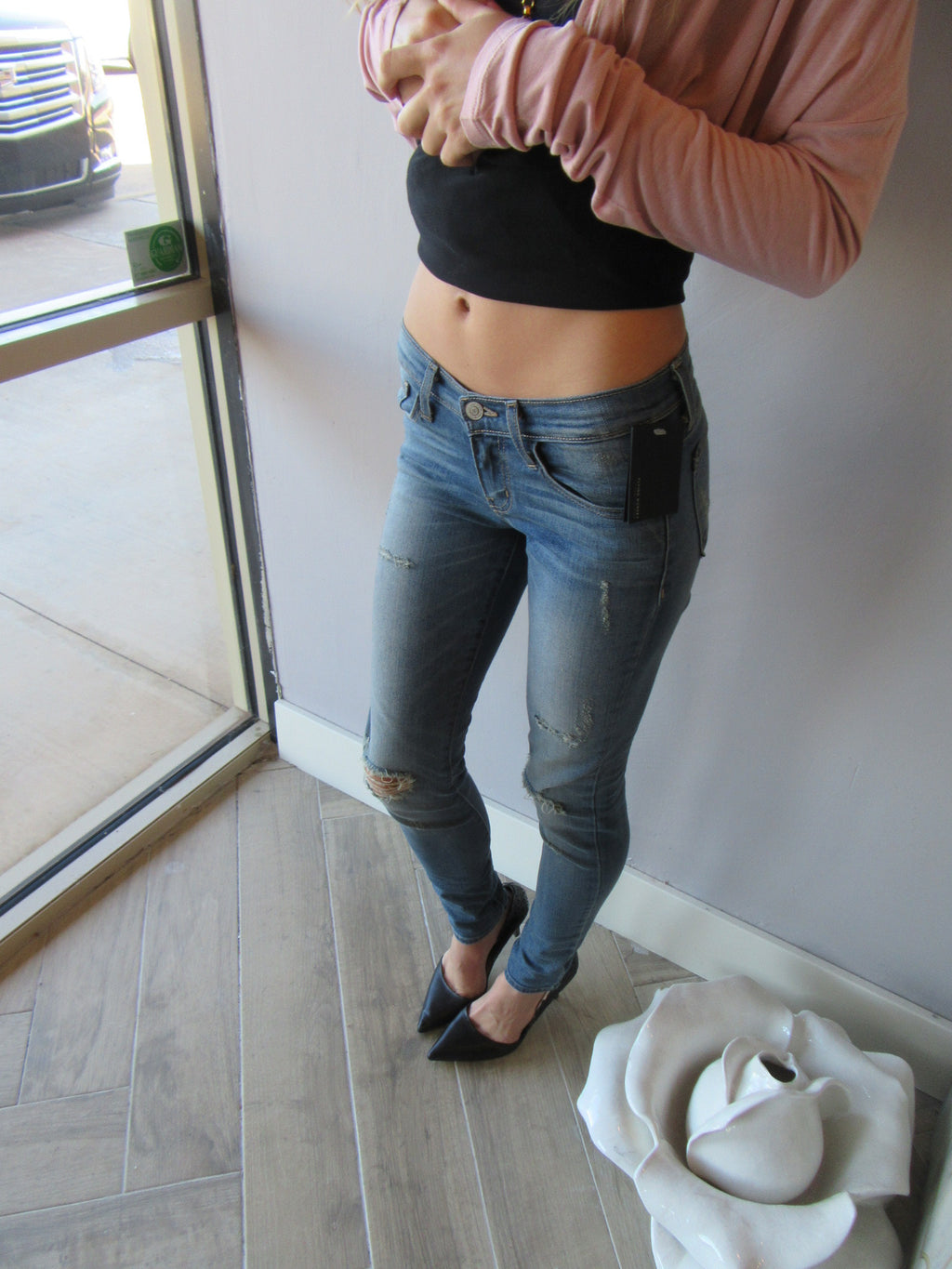 FLYING MONKEY Distressed SANDBAR BLUE Vintage Wash Skinny Jeans