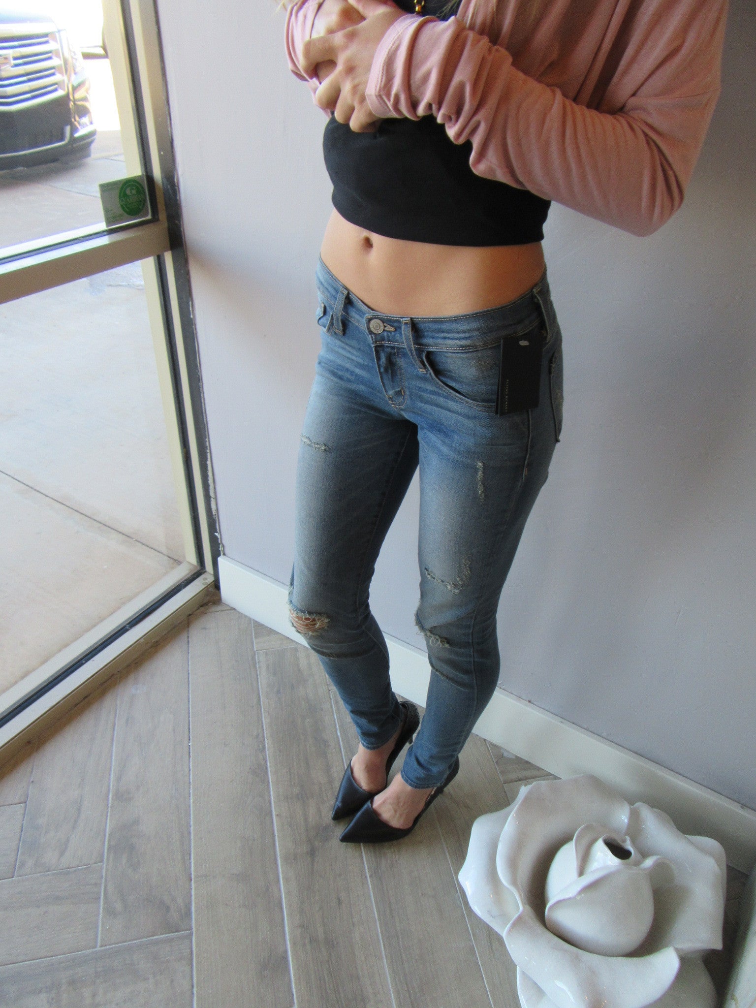 FLYING MONKEY Distressed SANDBAR BLUE Vintage Wash Skinny Jeans