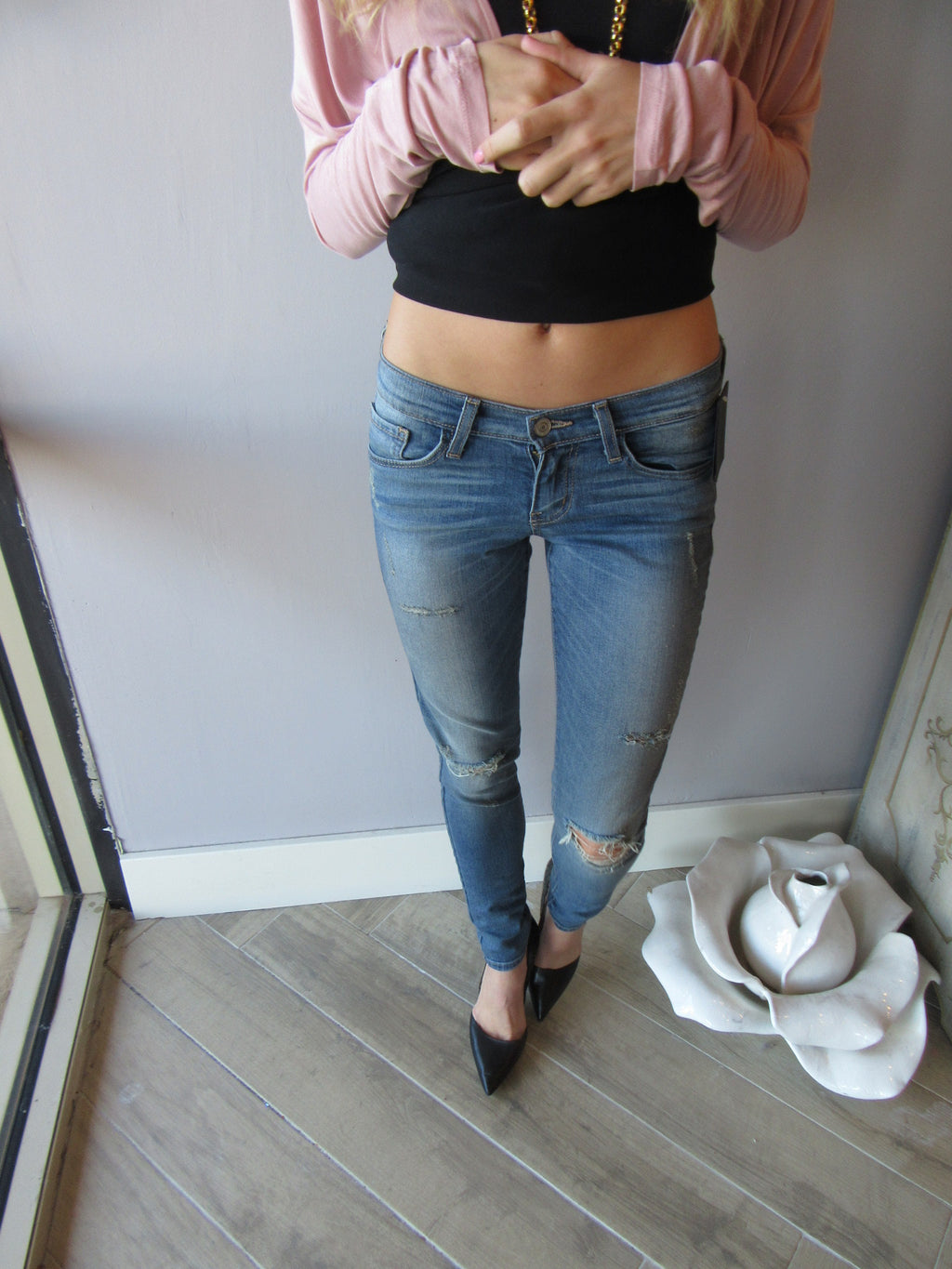 FLYING MONKEY Distressed SANDBAR BLUE Vintage Wash Skinny Jeans