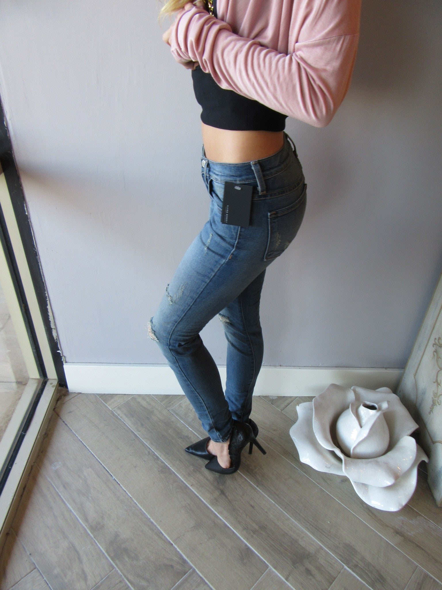 FLYING MONKEY Distressed SANDBAR BLUE Vintage Wash Skinny Jeans