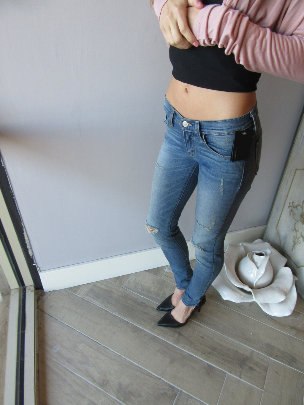 FLYING MONKEY Distressed SANDBAR BLUE Vintage Wash Skinny Jeans