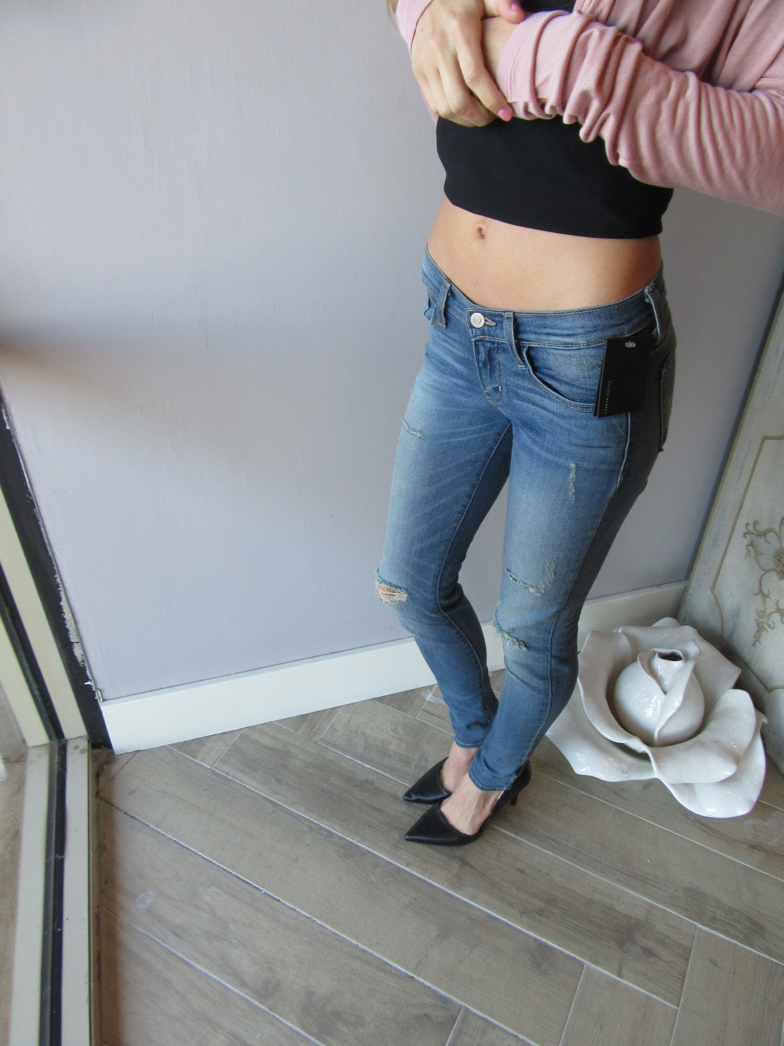 FLYING MONKEY Distressed SANDBAR BLUE Vintage Wash Skinny Jeans