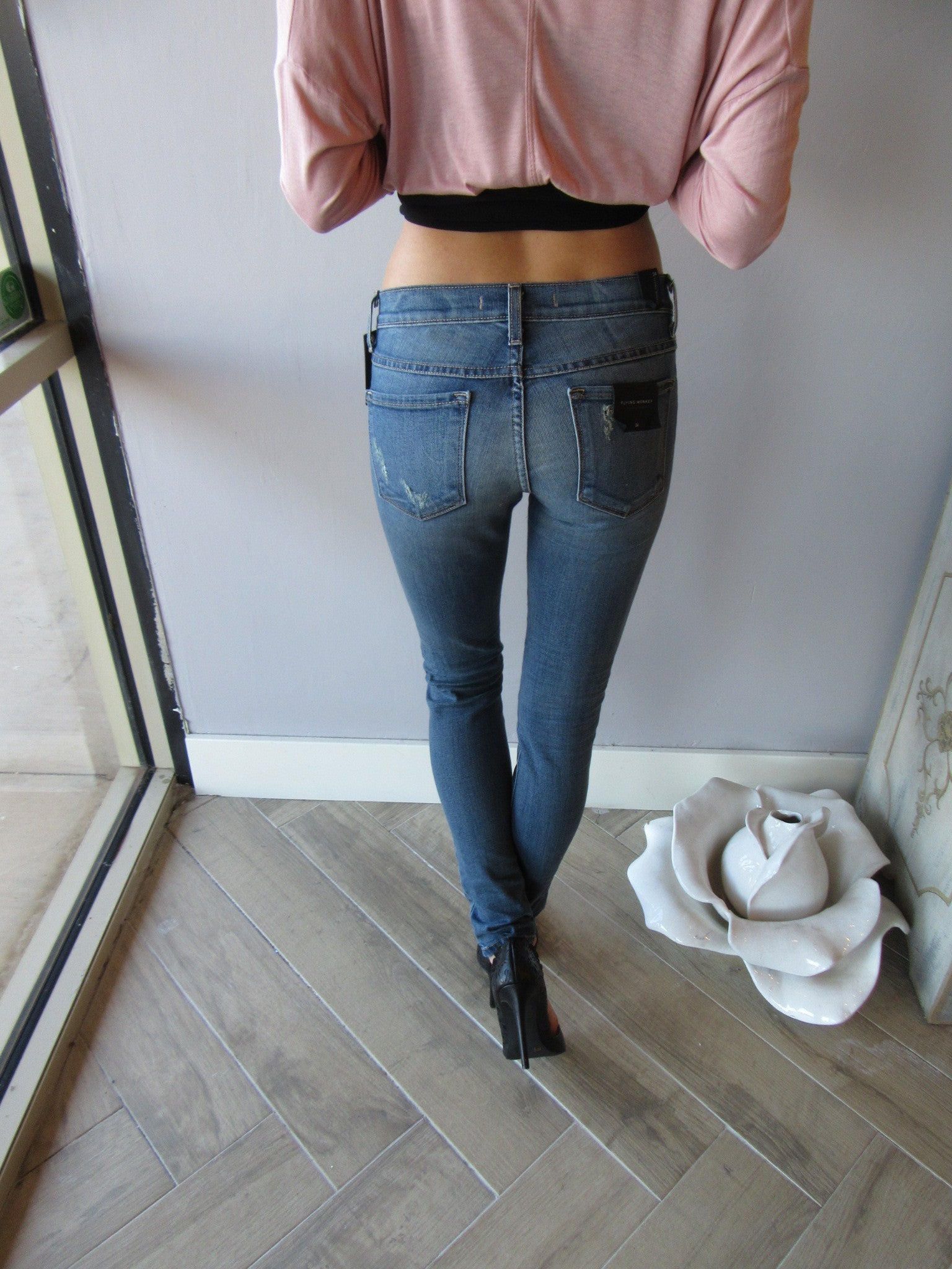 FLYING MONKEY Distressed SANDBAR BLUE Vintage Wash Skinny Jeans