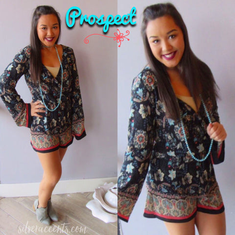 PROSPECT Paisley BorderPrint BellSleeve Short Romper