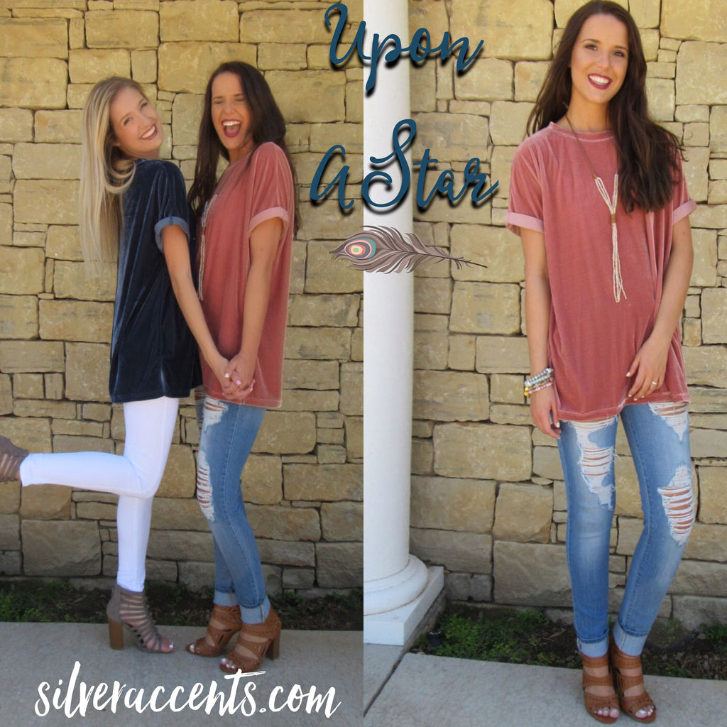 UPON A STAR Velvet Roll Sleeve Tunic Top