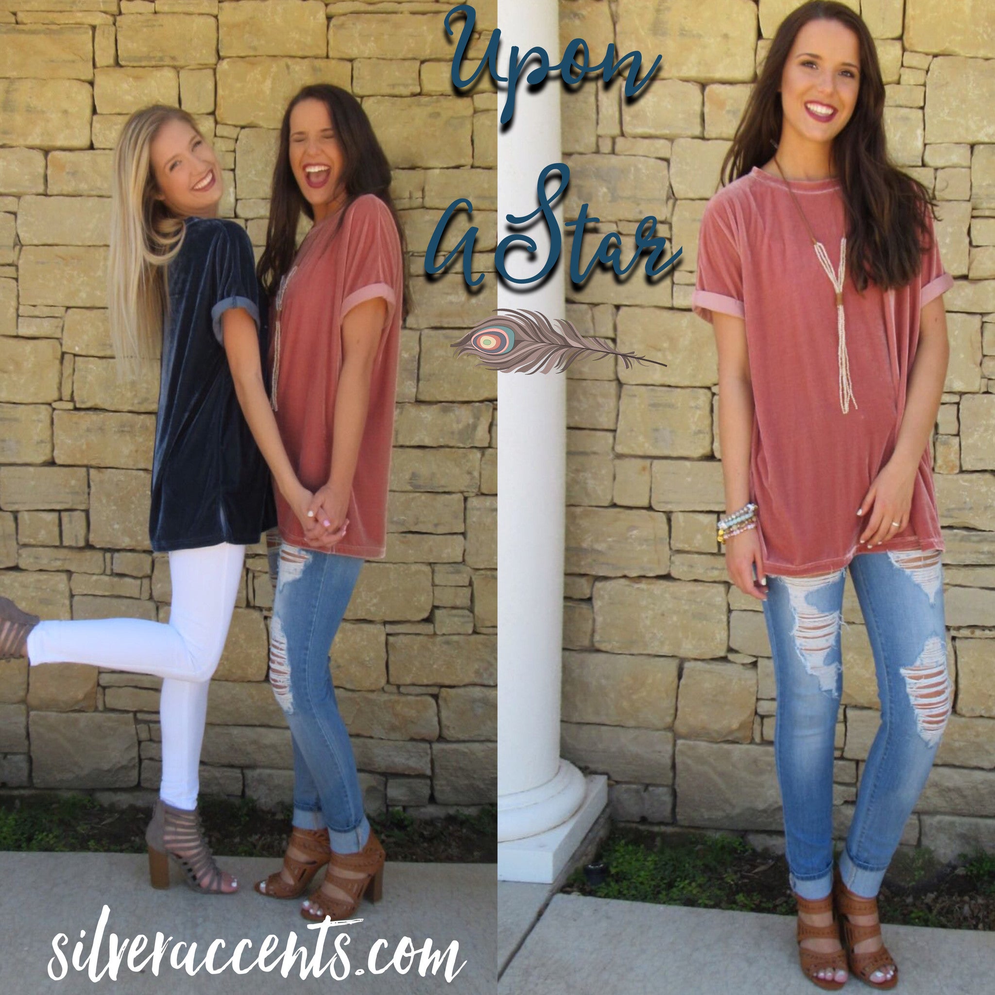 UPON A STAR Velvet Roll Sleeve Tunic Top