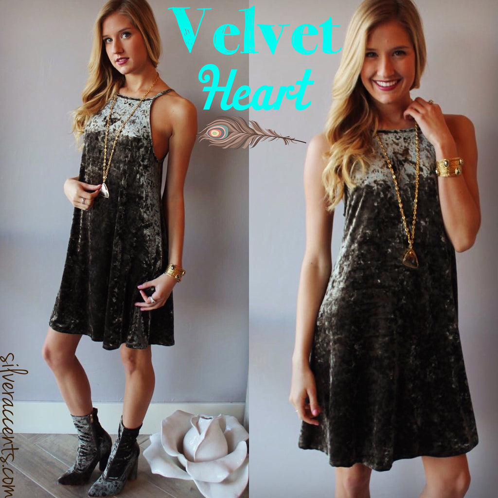 Olive VELVET HEART HiNeck Velour Cami Dress