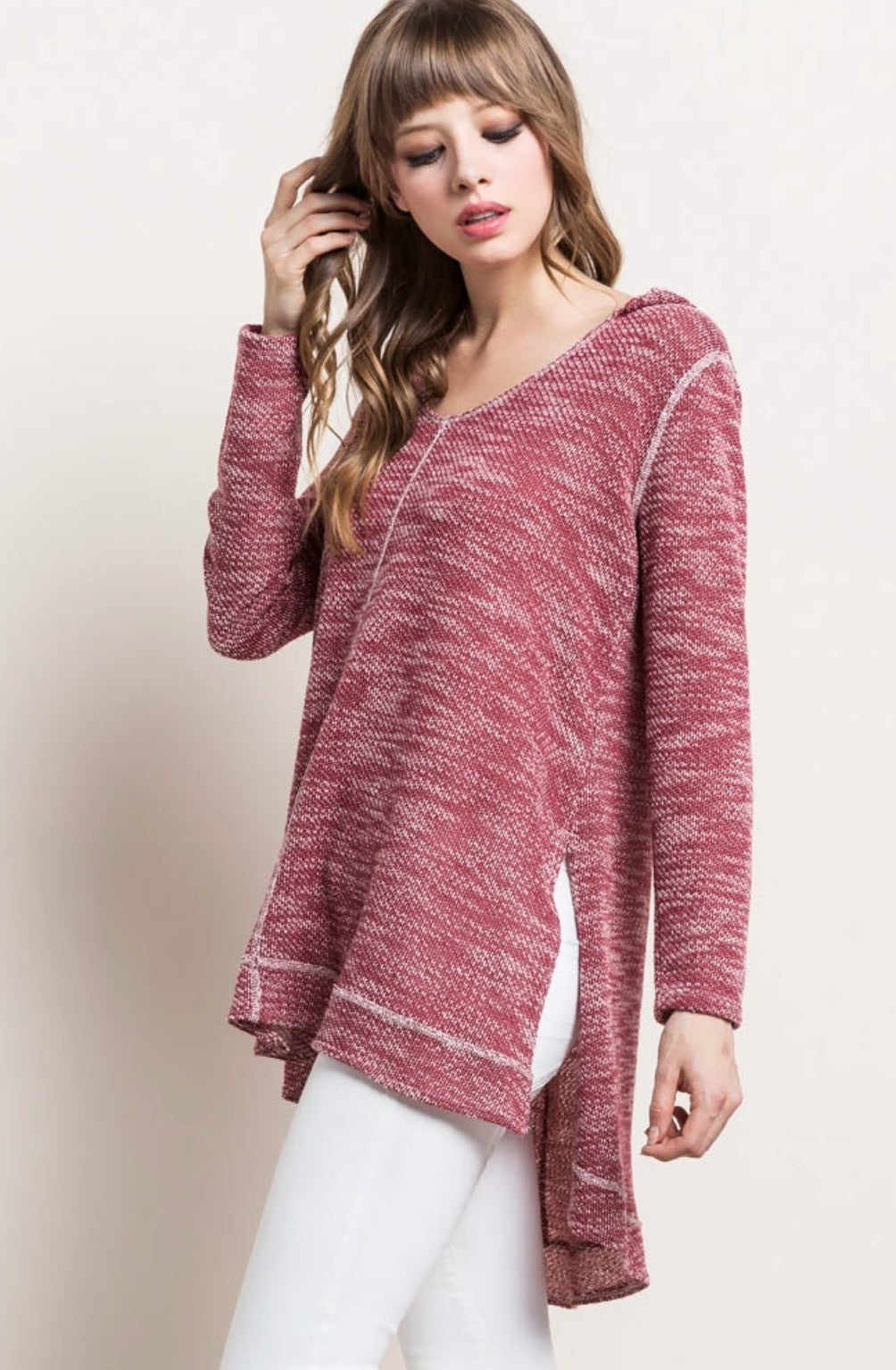 HIGHLIFE Marled Knit Hoodie Top