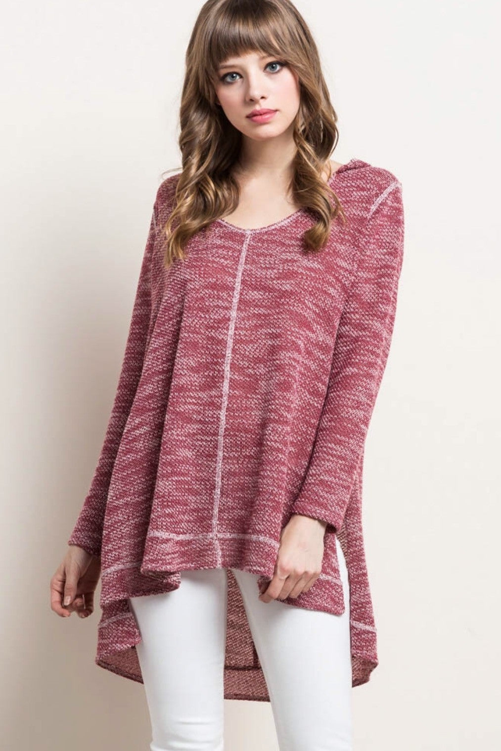 HIGHLIFE Marled Knit Hoodie Top