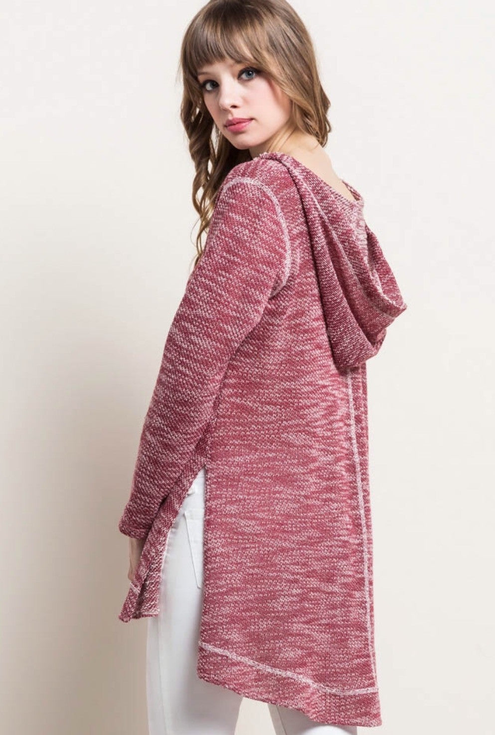 HIGHLIFE Marled Knit Hoodie Top