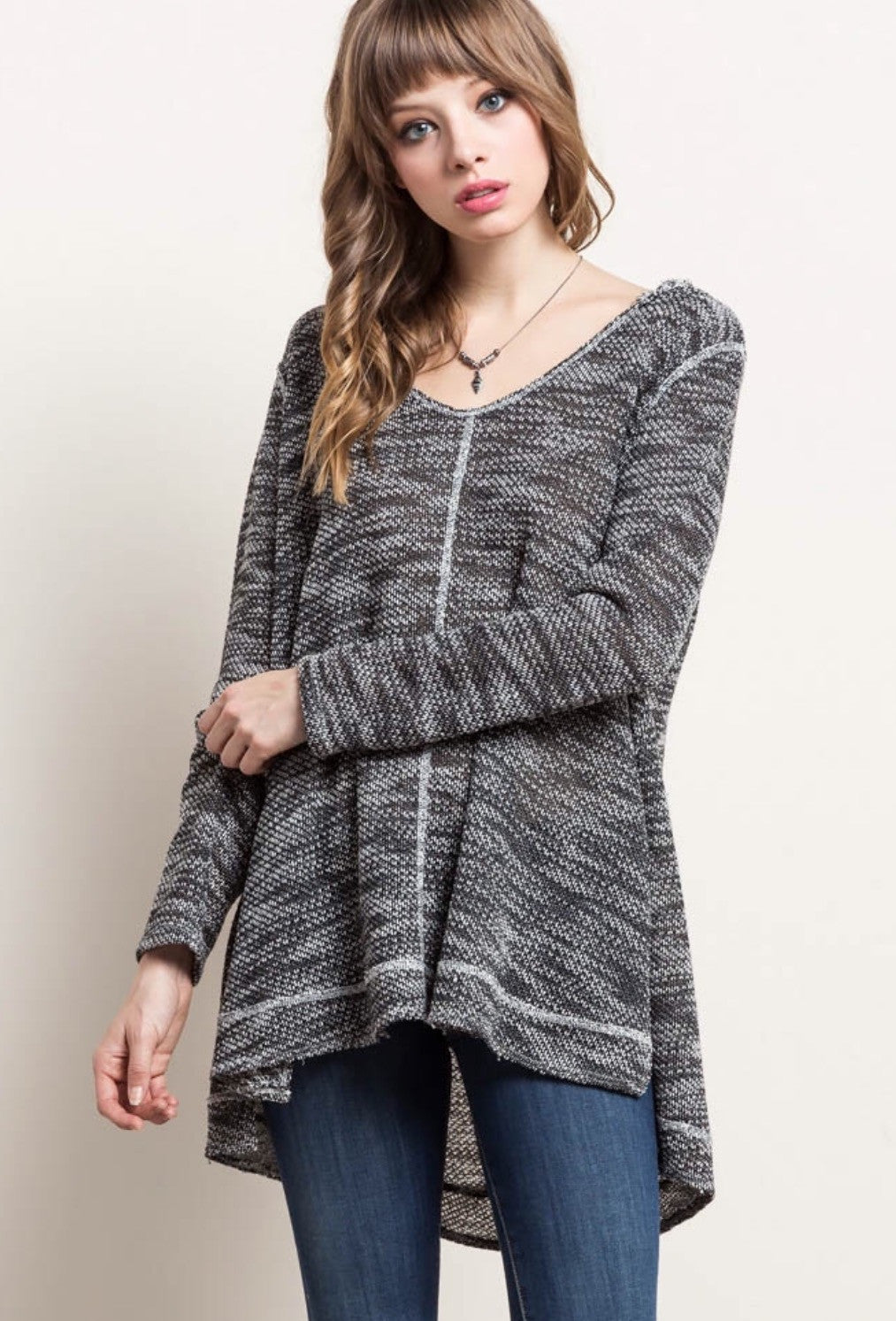 HIGHLIFE Marled Knit Hoodie Top