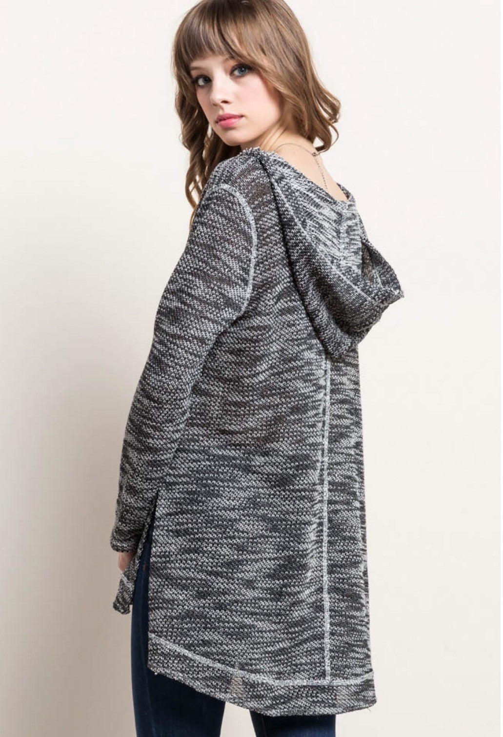 HIGHLIFE Marled Knit Hoodie Top