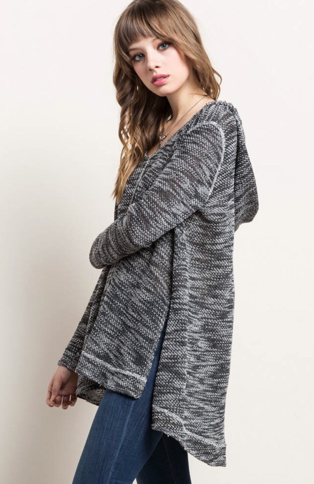 HIGHLIFE Marled Knit Hoodie Top