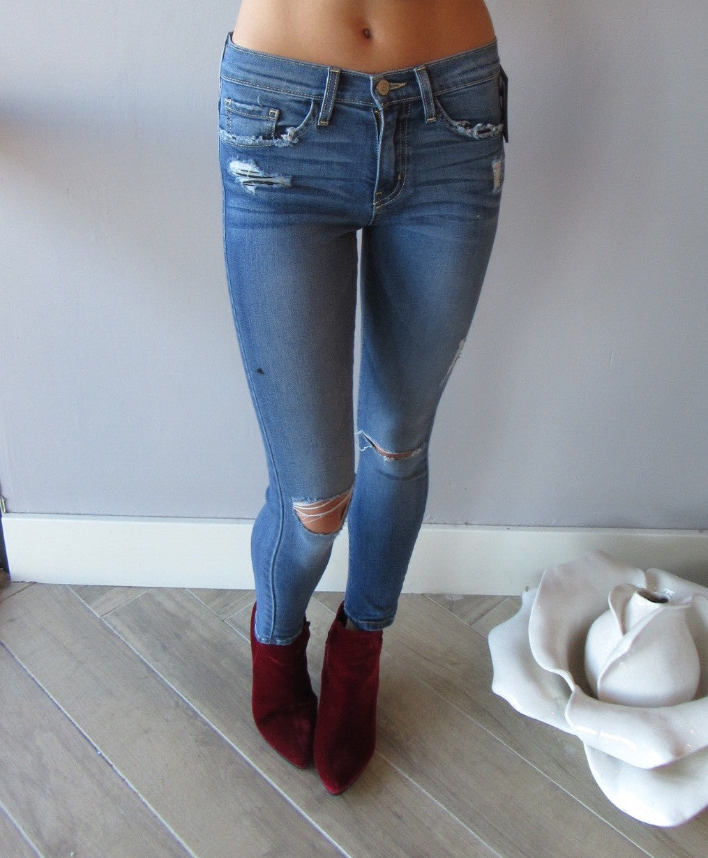 FLYING MONKEY Distressed BLUE NILE Slit Knee Ankle Skinny Jean