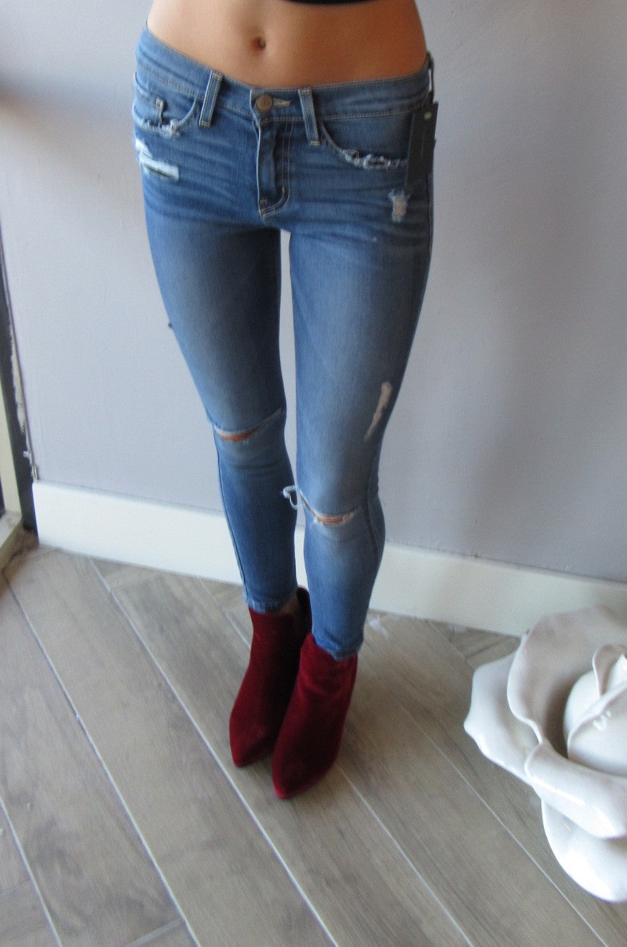 FLYING MONKEY Distressed BLUE NILE Slit Knee Ankle Skinny Jean