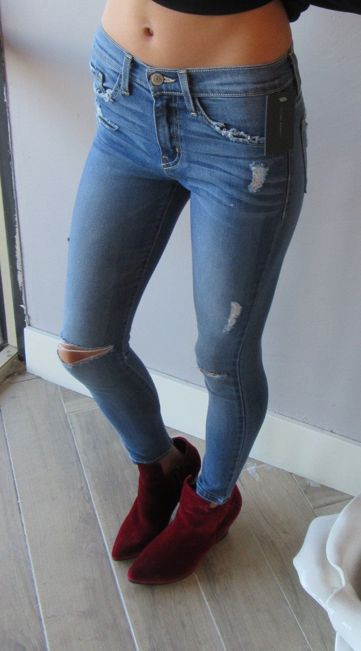 FLYING MONKEY Distressed BLUE NILE Slit Knee Ankle Skinny Jean