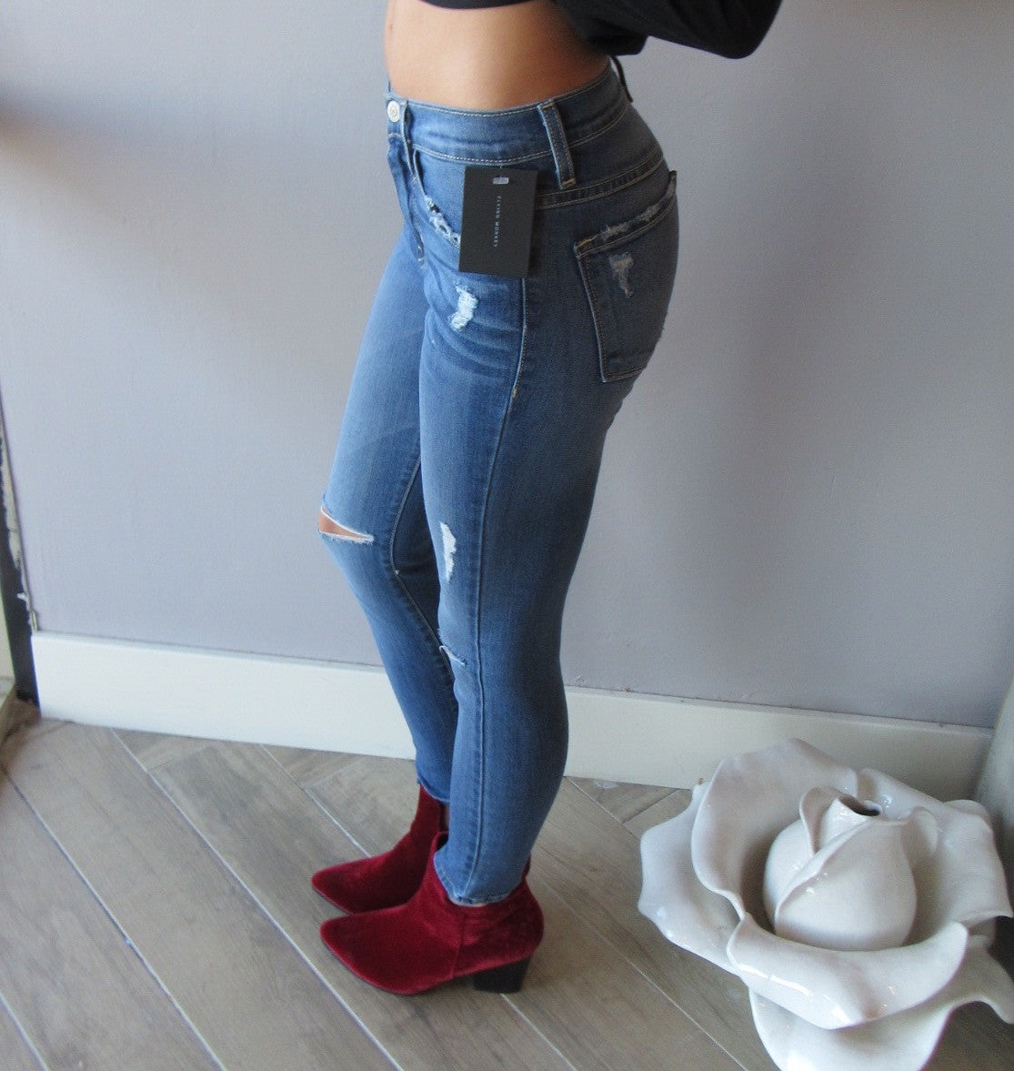 FLYING MONKEY Distressed BLUE NILE Slit Knee Ankle Skinny Jean