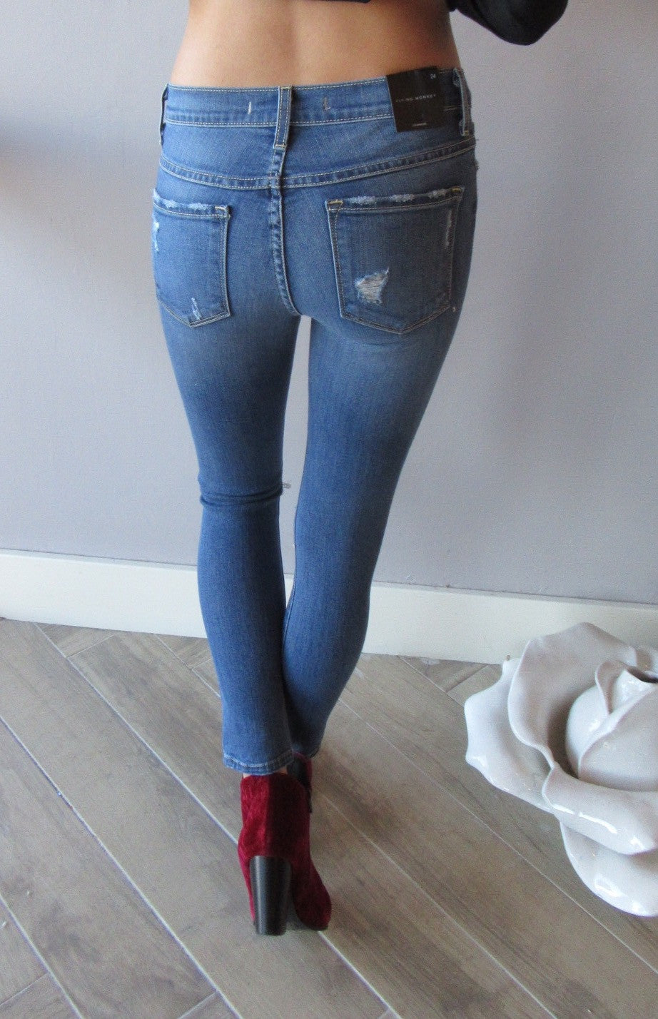 FLYING MONKEY Distressed BLUE NILE Slit Knee Ankle Skinny Jean