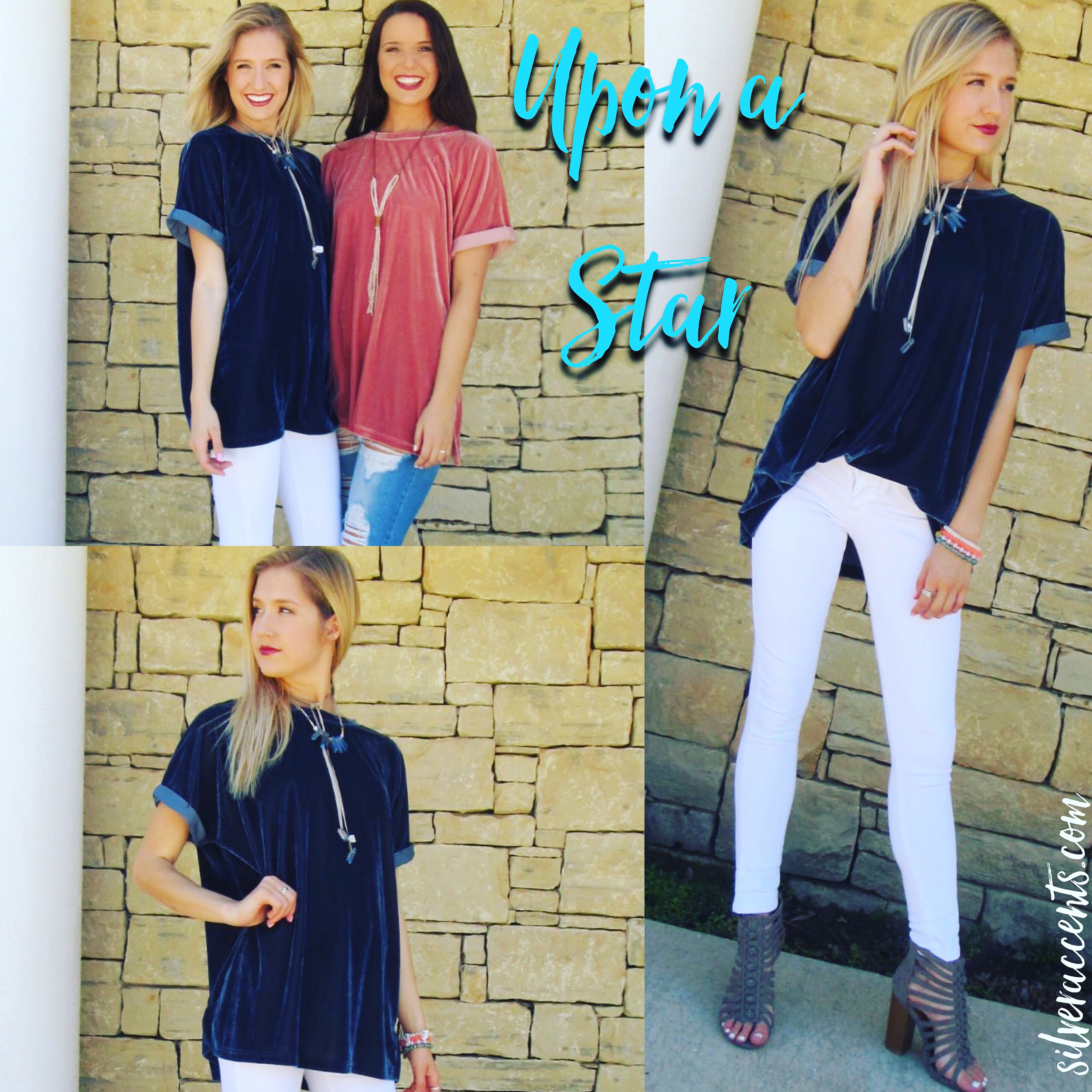 UPON A STAR Velvet Roll Sleeve Tunic Top