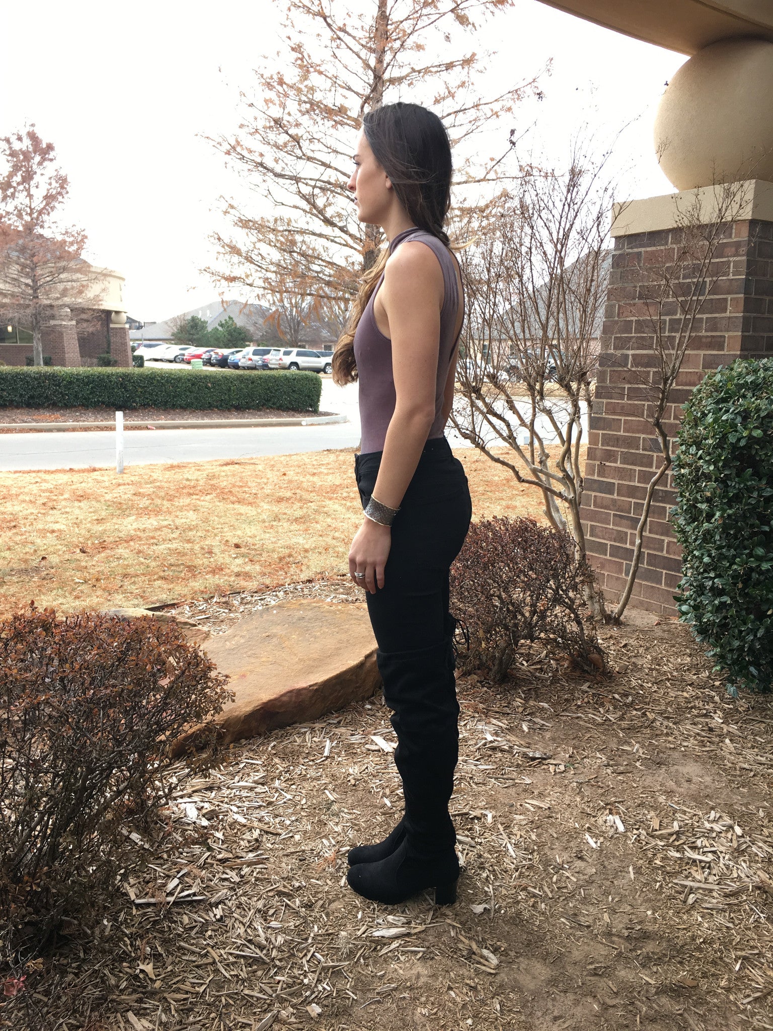 COUNTDOWN Velvet Cutout MockNeck Bodysuit Tank Top